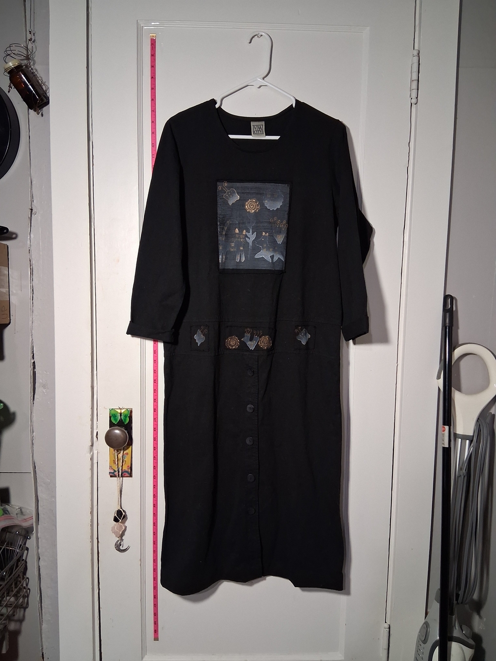 Black Embroidered Midi Coat Dress